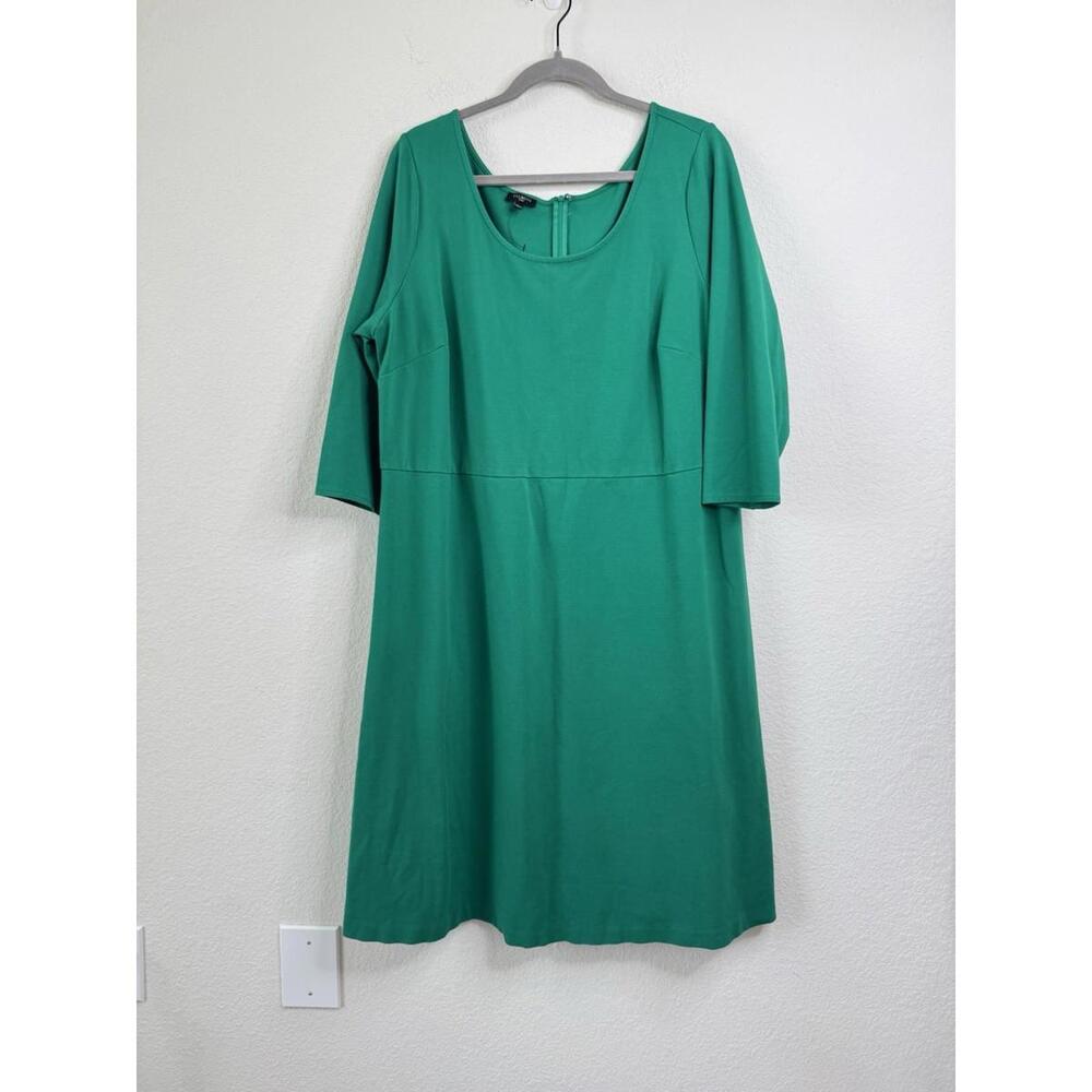 Talbots Woman Fit & Flare Dress 3/4 Sleeve Scoop Neck Sz 16W Kelly Green Stretch